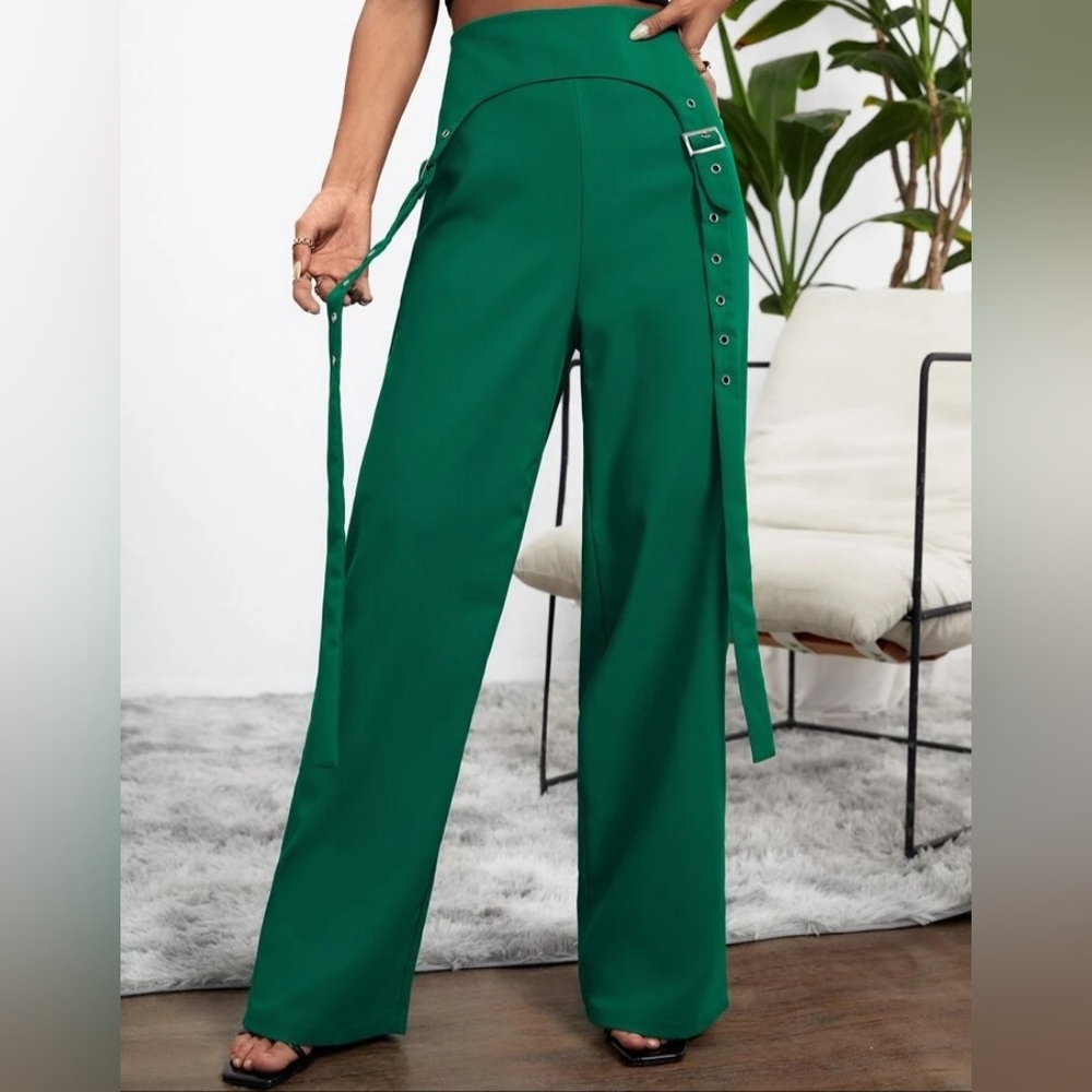 Buckle Straps Hem Pants
